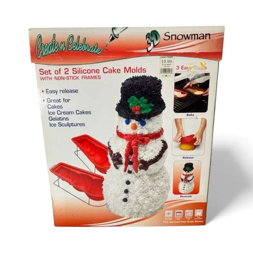 3-D‎ SNOWMAN Silicone CAKE MOLDS PANS Non-Stick Frames NEW Gelatin ICE SNOW